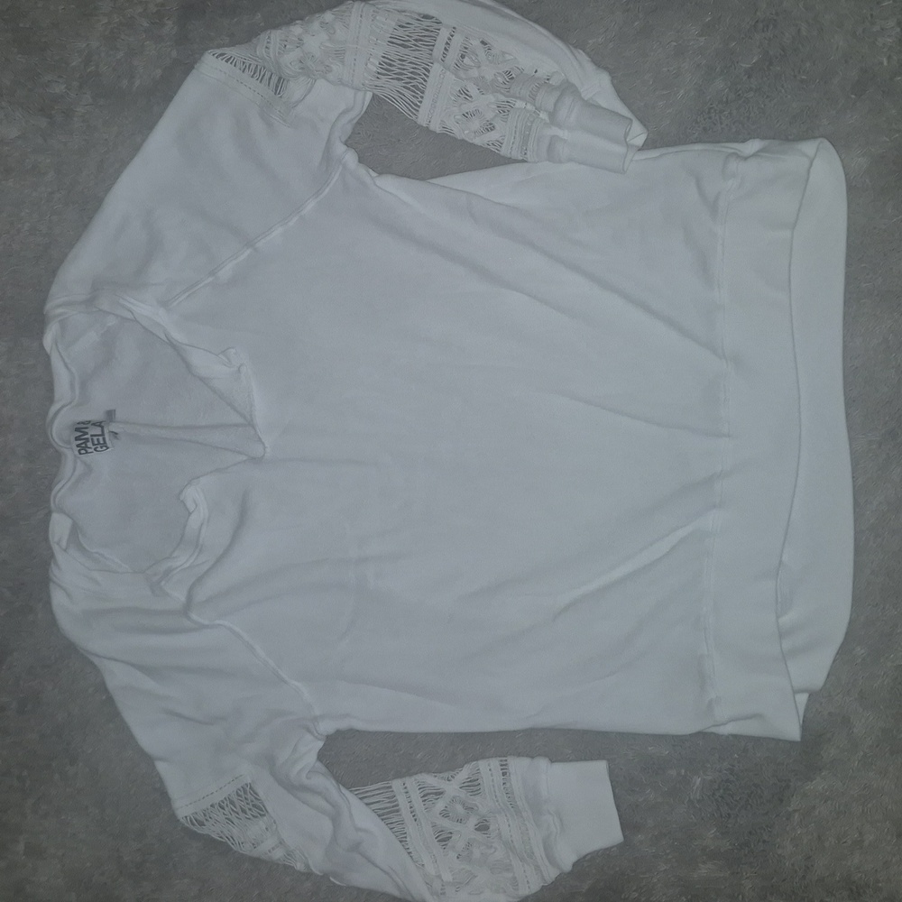 Pam & Gela White Lace Sleeve Sweatshirt - Picture 9 of 11